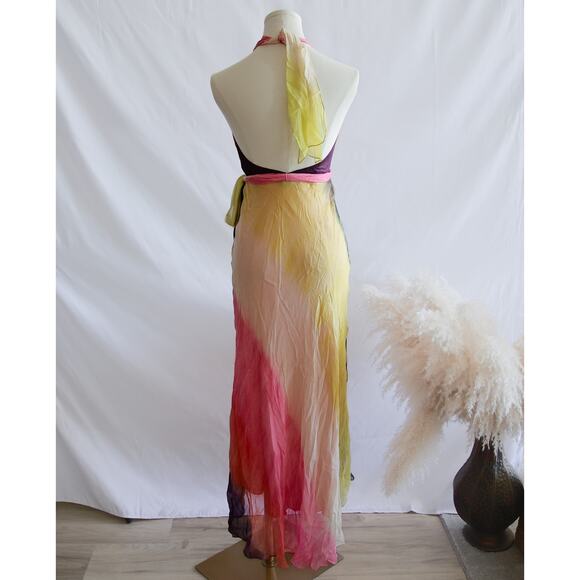 BCBGMAXAZRIA y2k Vintage Silk rainbow wrap dress size 4 S - Picture 2 of 8